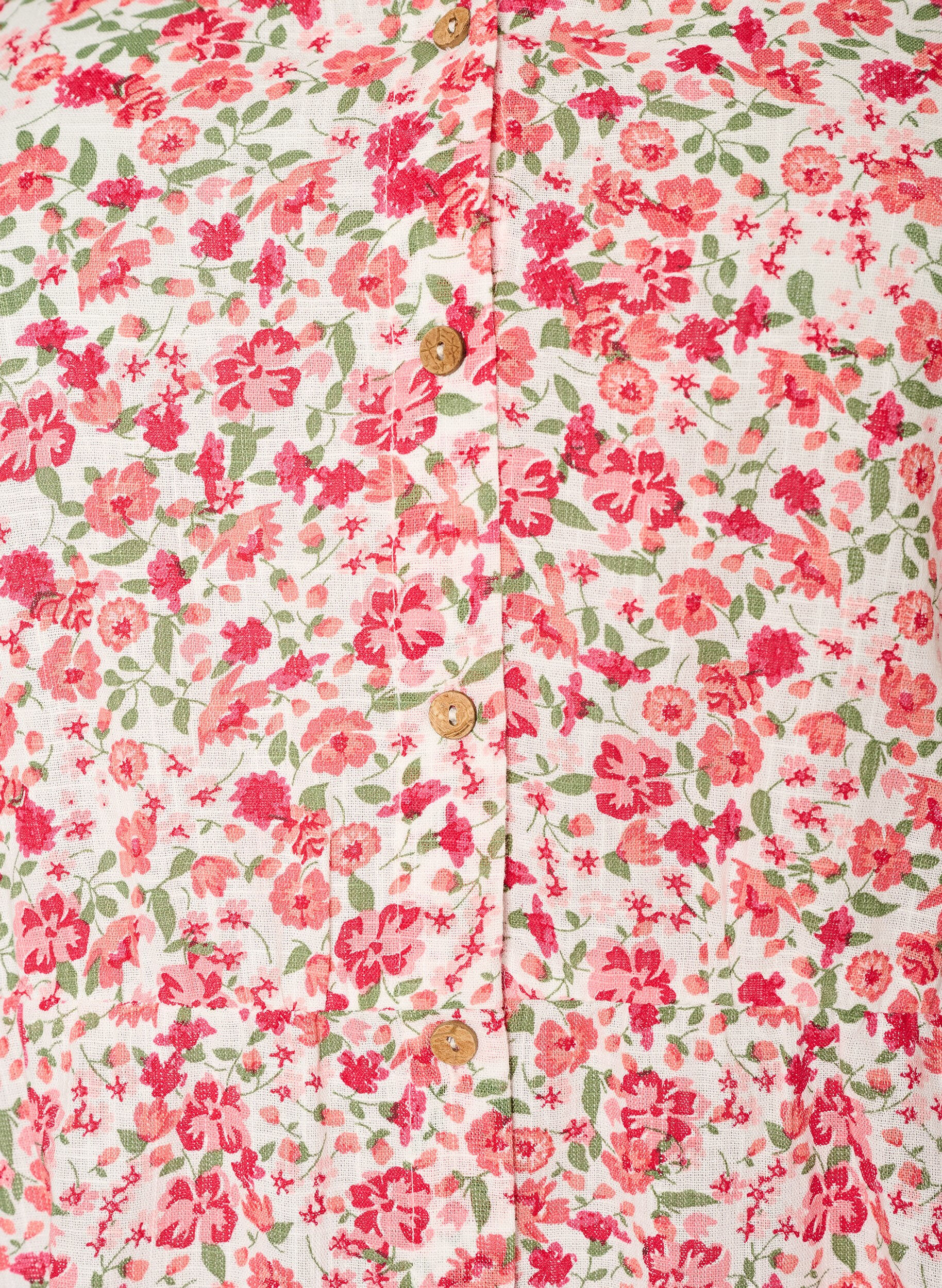 ZizziKort bomullskjole med blomstertrykk, R&oslash;d, Packshot image number 2