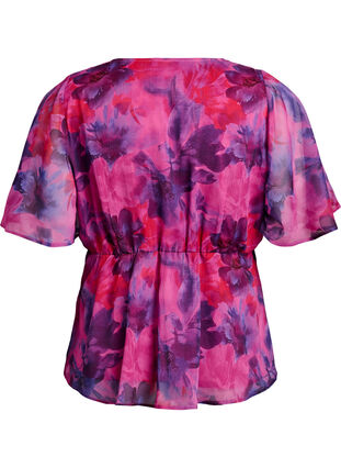 Zizzi Bluse i blomstrete chiffon med korte ermer, Rød, Packshot image number 1