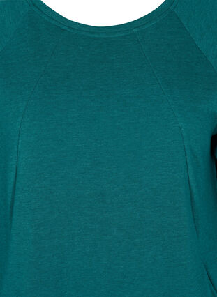 Kampanjevare - Bomullskjole med lommer og 3/4-ermer, Teal Green Melange, Packshot image number 2