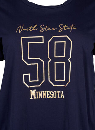 Zizzi T-skjorte i bomull med tekstmotiv, Evening Blue w. 58, Packshot image number 2