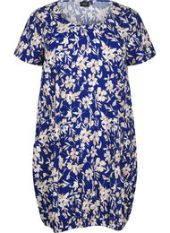 Kortermet bomullskjole med blomstertrykk, Blue W. Beige Flower