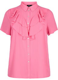 Kortermet skjortebluse med volanger, Pink Power