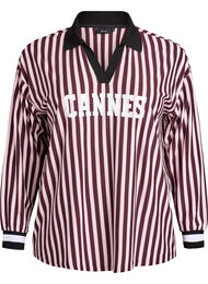 Poloskjorte med striper og teksttrykk, Mørk Bordeaux