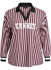 Poloskjorte med striper og teksttrykk, Mørk Bordeaux Poloskjorte med striper og teksttrykk