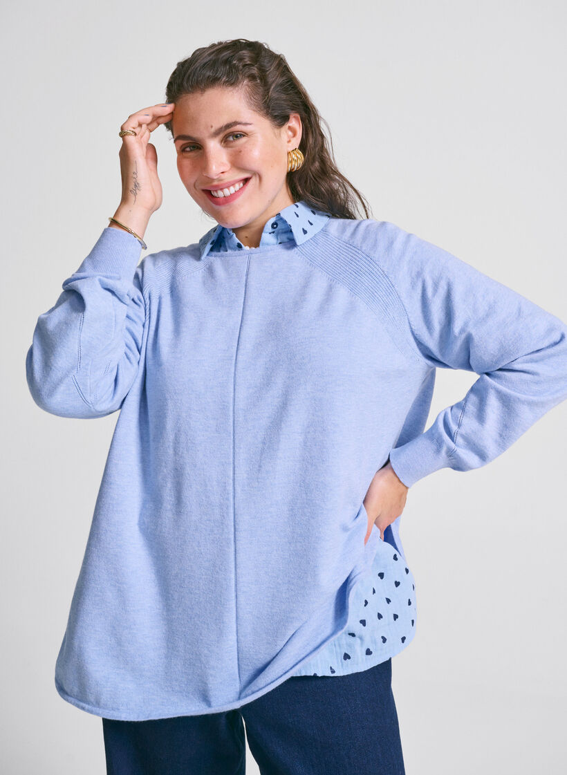 Strikket bluse med rund hals og strikket mønster, Della R. Blue Mel., Image
