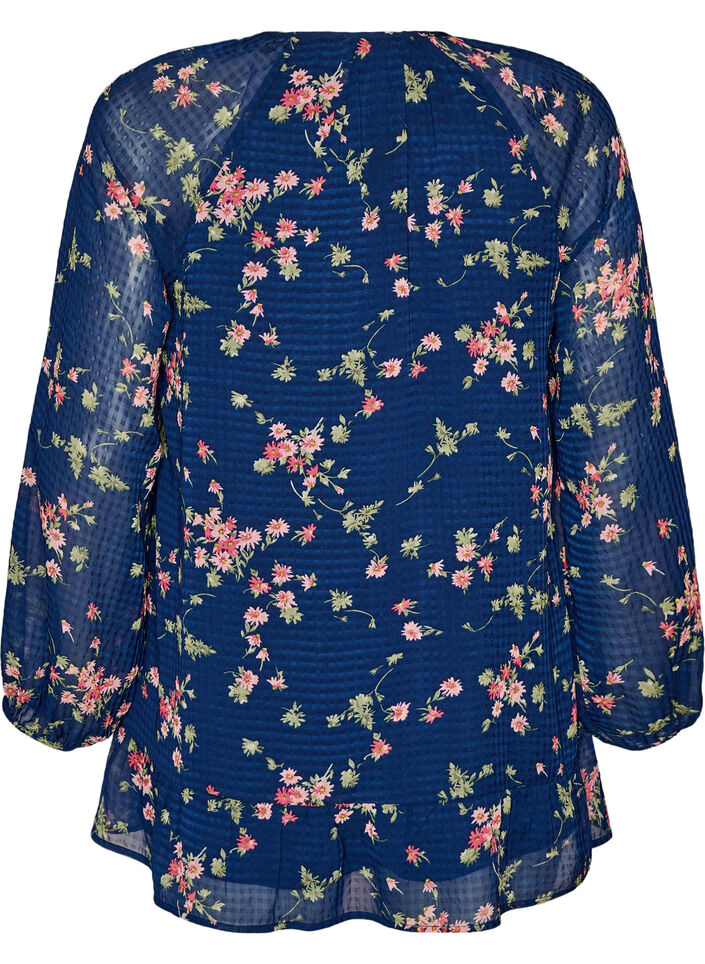 A-linjeformet tunika med blomsterprint, Bl&aring;, Packshot image number 1