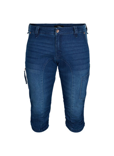 Slim fit caprijeans med lommer, Dark blue denim, Packshot image number 0