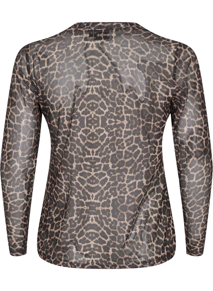 Bluse i mesh med leopardmønster, LEO AOP, Packshot