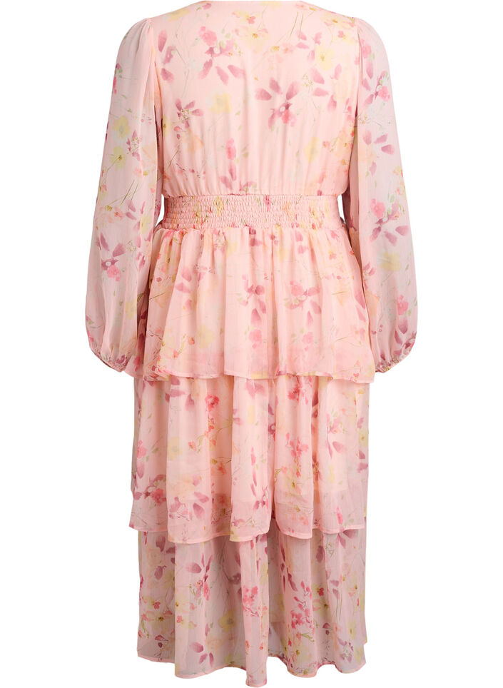 Floralskj&oslash;rt i chiffon med smockdetaljer rundt midjen, Orange, Packshot image number 1