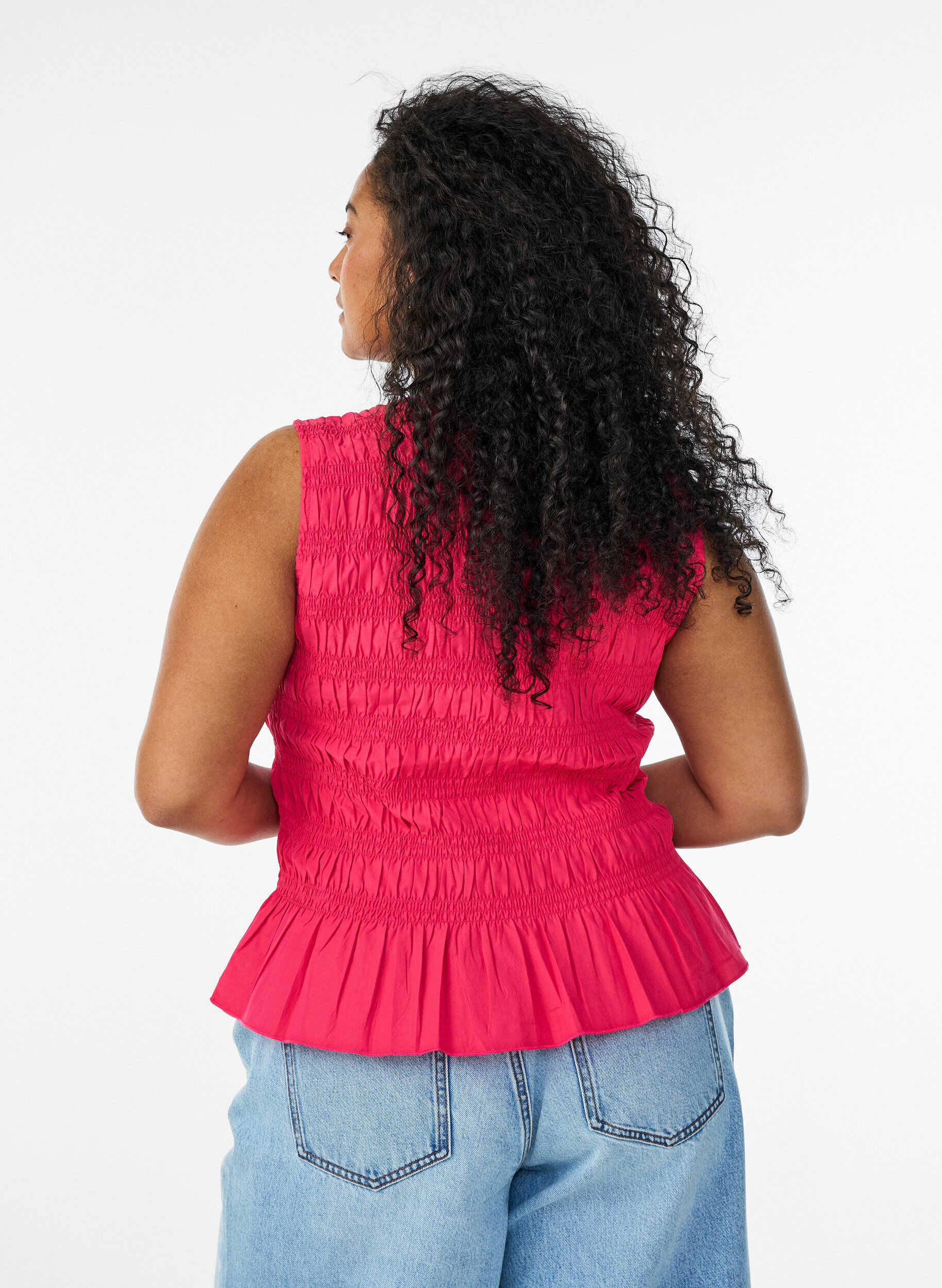 ZizziSmock-topp med b&aring;thals og peplum-fald, Rosa, Model image number 2