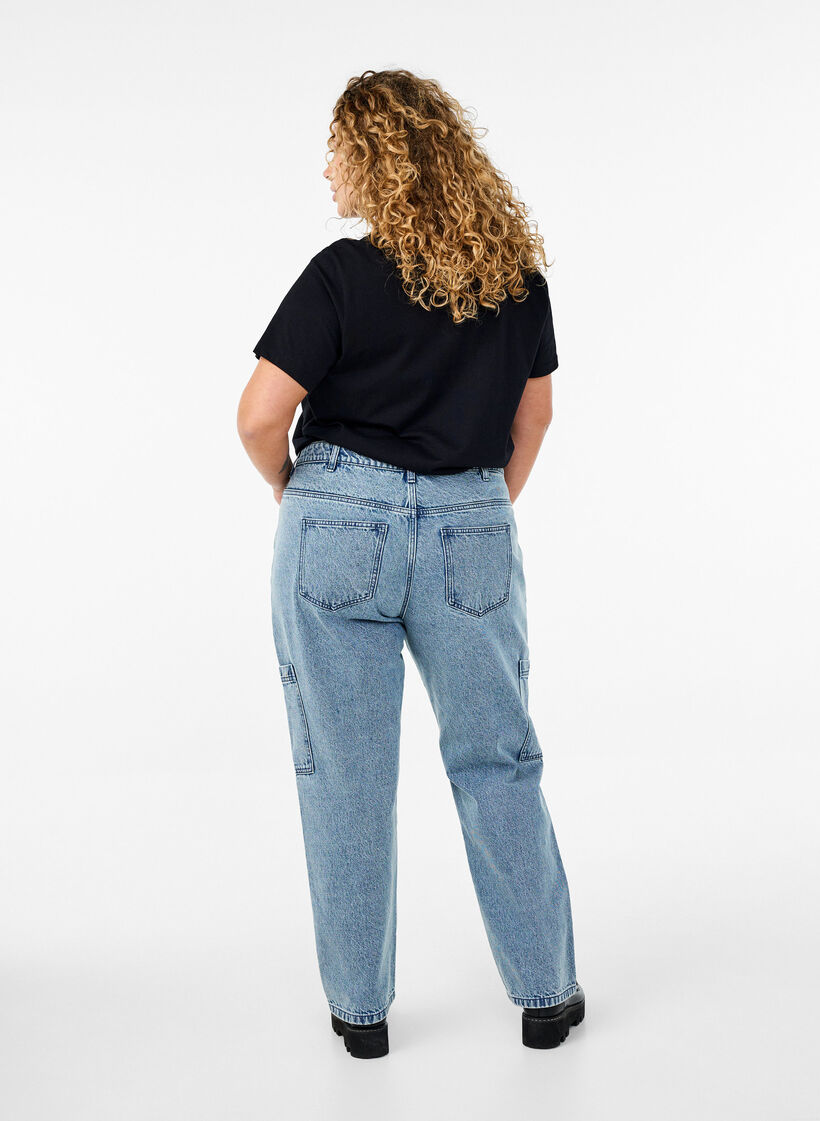Cargo jeans med høy midje, Light Blue, Model