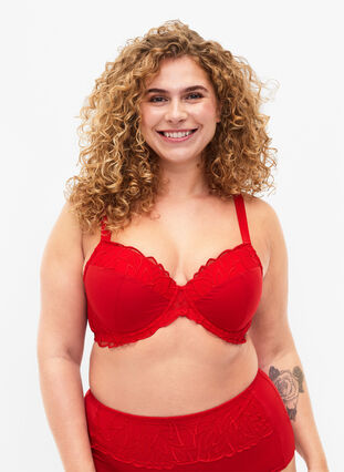 Zizzi Polstret BH med blonder, Salsa, Model image number 0