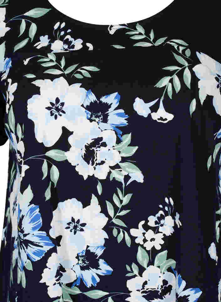 Kortermet bomullskjole med mønster, Black Blue Flowers, Packshot image number 2