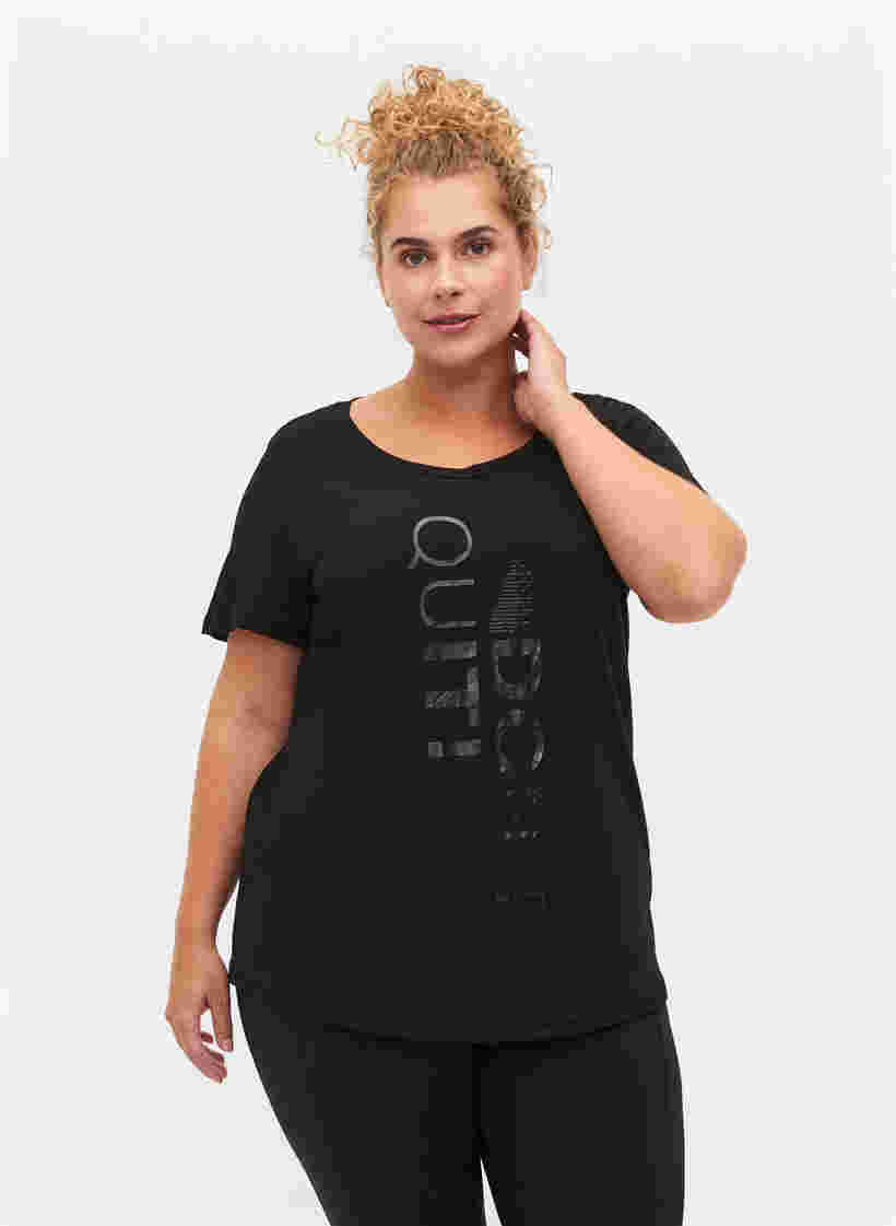 T-skjorte til trening med trykk, Black Don't Quit , Model image number 0