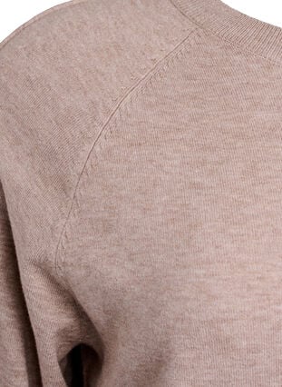 Zizzi Strikket bluse med midtsøm og raglanermer, Beige, Packshot image number 3