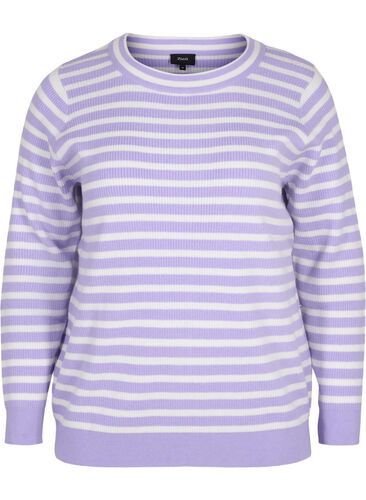 Stripete strikkegenser i ribb, Lavender Comb., Packshot image number 0