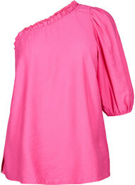 One-shoulder bluse i viskose, Fuchsia Purple