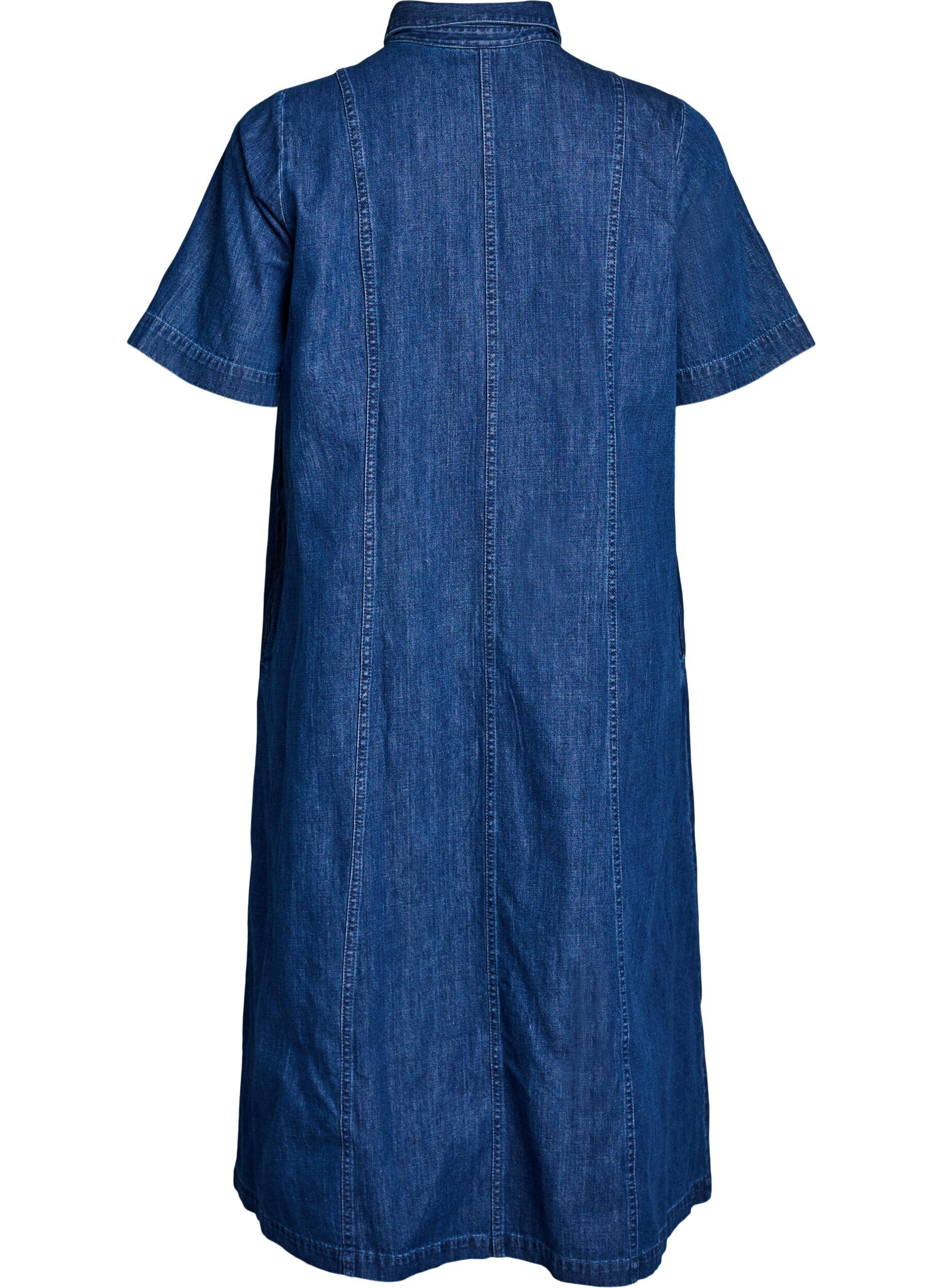 ZizziMidi-lang denim skjortekjole, Bl&aring;, Packshot image number 1