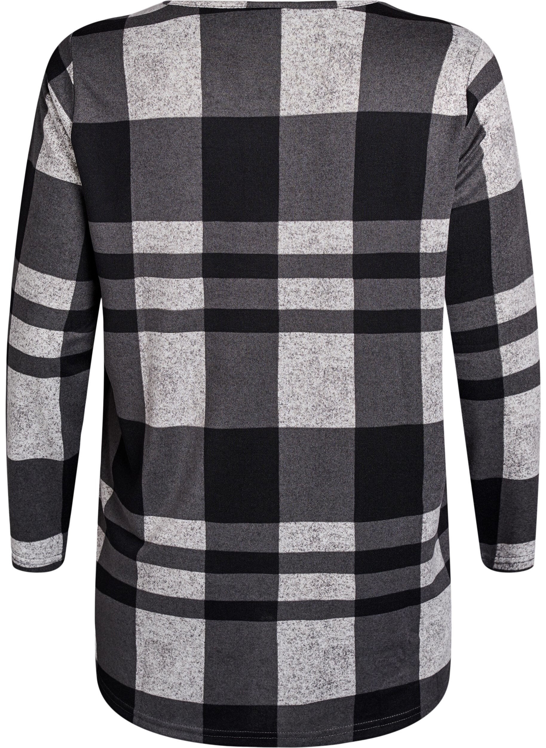 Zizzi M&oslash;nstret bluse med lange ermer, Gr&aring;, Packshot image number 1