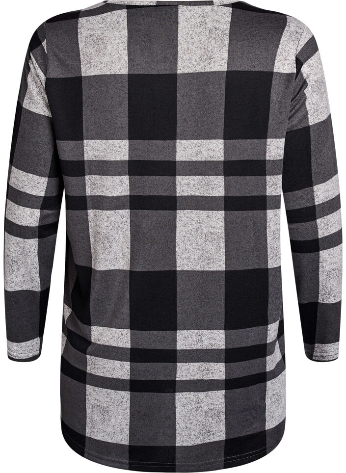 Mønstret bluse med lange ermer, Grå, Packshot image number 1