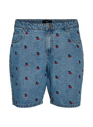 Broderte denimshorts, Bl&aring;