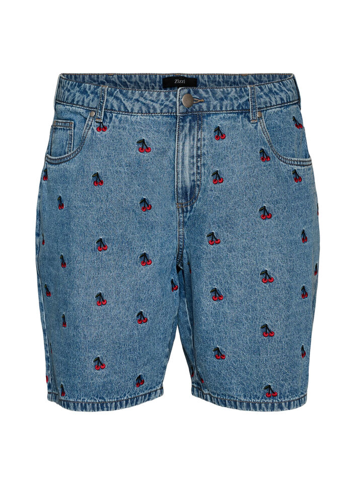 Broderte denimshorts, Bl&aring;, Packshot image number 0