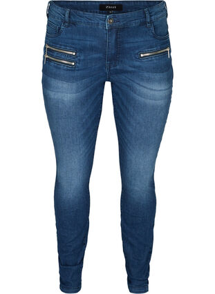 Sanna jeans med glidelåsdetaljer, Blue denim, Packshot image number 0