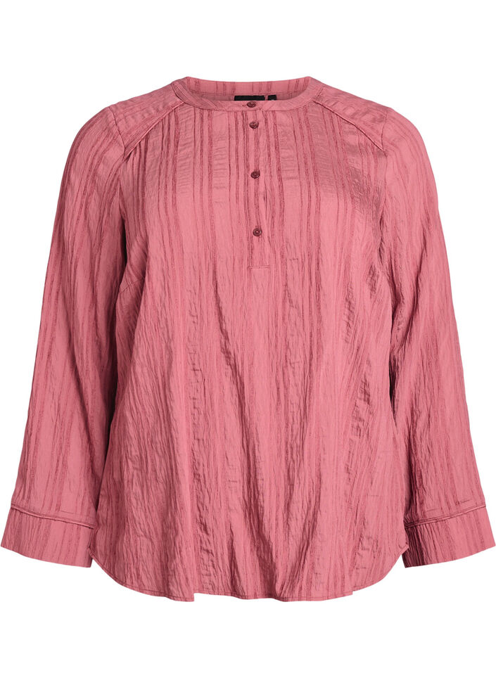 Bluse med tone-på-tone tekstur og knapper, Rosa, Packshot image number 0