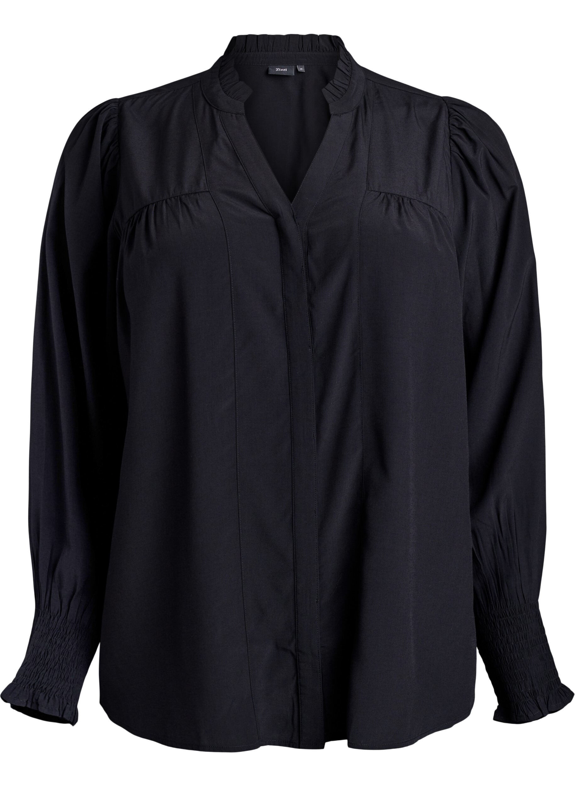 Bluse med rysjekrage og rynking