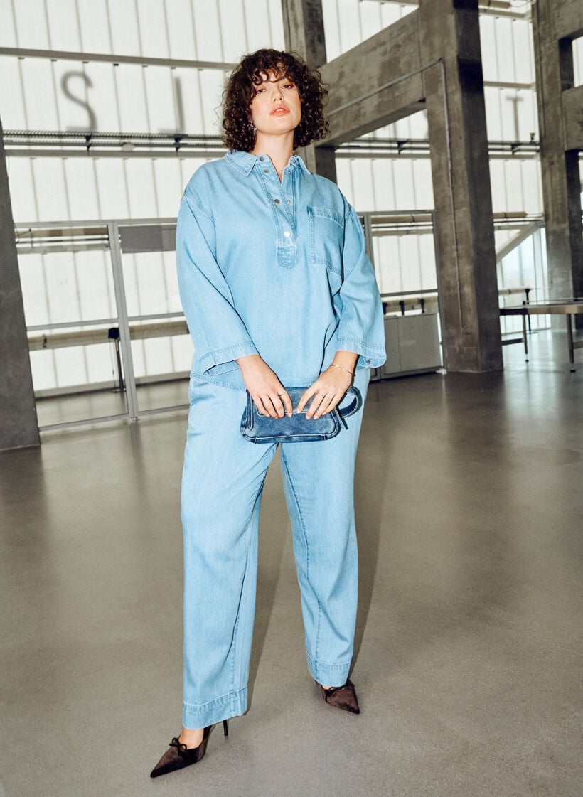 Vide jeans med elastisk linning, Blå, Image image number 0