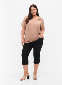 Tettsittende capribukser i bomullsmiks, Black, Model