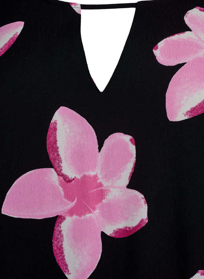 Short sleeve Viscose Bluse med utskrift, Svart, Packshot image number 2