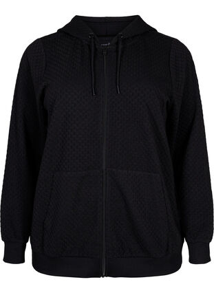 Strukturert treningscardigan med glidelås, Black, Packshot image number 0