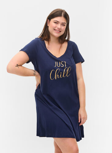 Kortermet nattkjole i bomull, Peacoat CHILL, Model image number 0