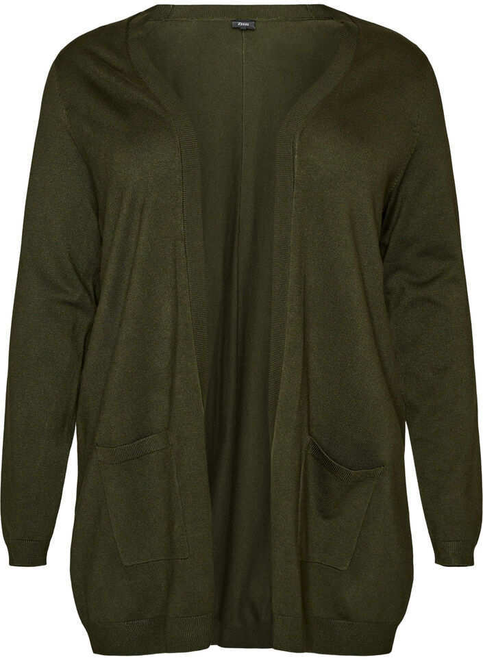 Lang strikkecardigan i viskoseblanding, Gr&oslash;nn, Packshot image number 0