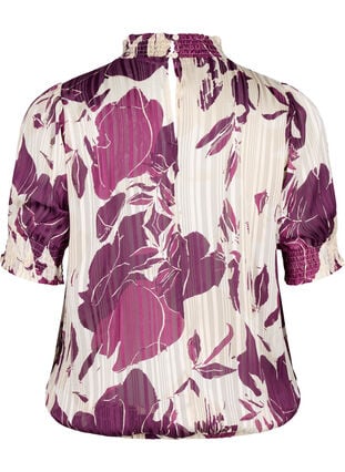 Kortermet smokk bluse med trykk, D.Purple Graphic AOP, Packshot image number 1