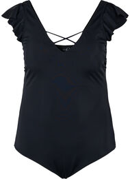 Badedrakt med volangeermer, Black