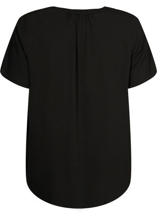 Bluse med korte ermer og V-hals, Black, Packshot image number 1