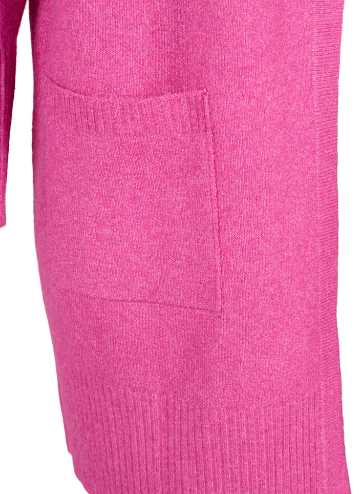 Ribbestrikket cardigan med lommer, Rosa, Packshot image number 3