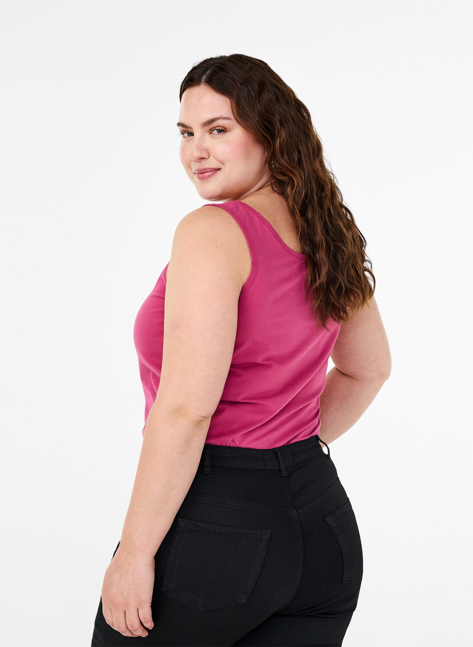 Zizzi Ensfarget basic topp i bomull, R&oslash;d, Model image number 2