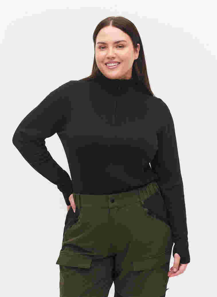 Bambus strikkegenser med høy hals og glidelås, Black, Model
