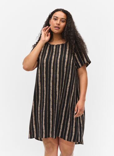 Mønstrete kjole med korte ermer, Graphic Stripe, Model image number 0
