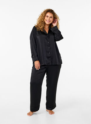 Zizzi Nattskjorte i sateng, Black, Model image number 2