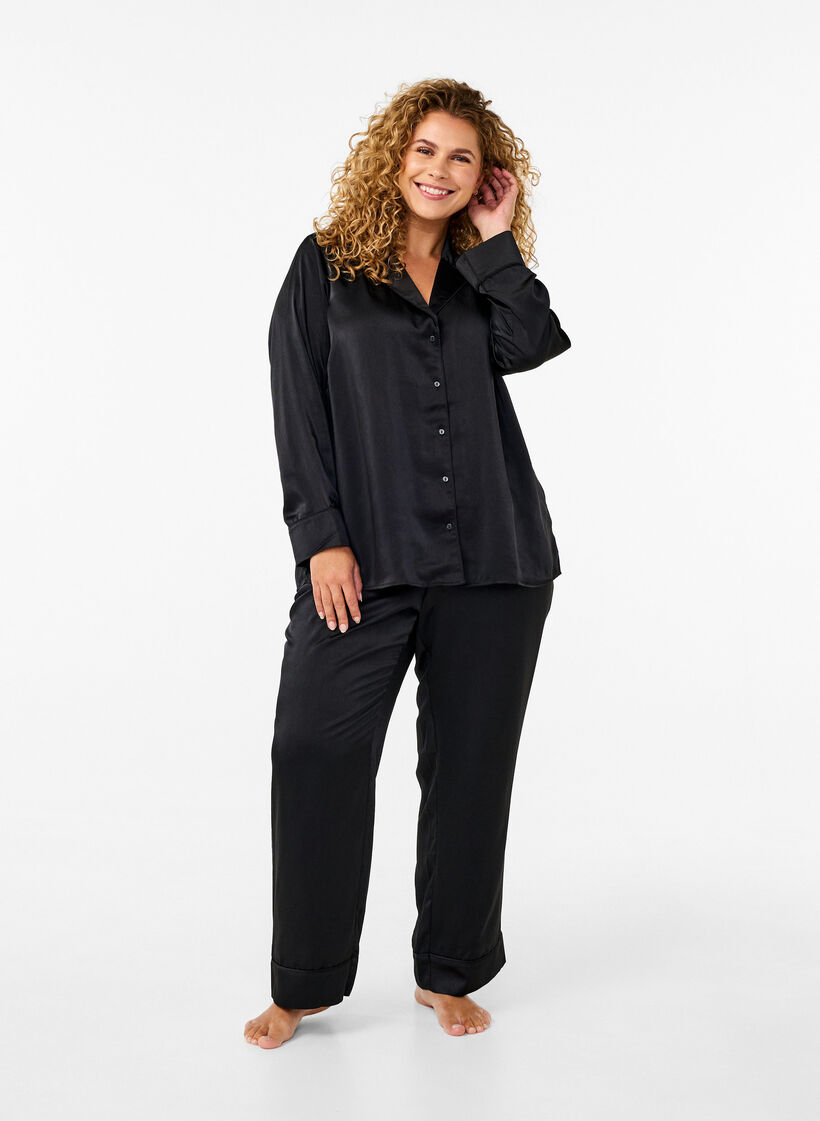 Nattskjorte i sateng, Black, Model image number 2