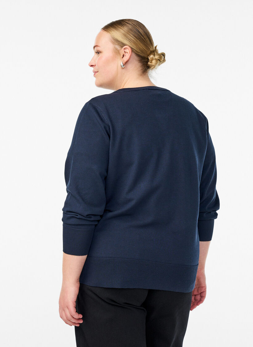 Finstrikket cardigan med rund hals, Bl&aring;, Model image number 2
