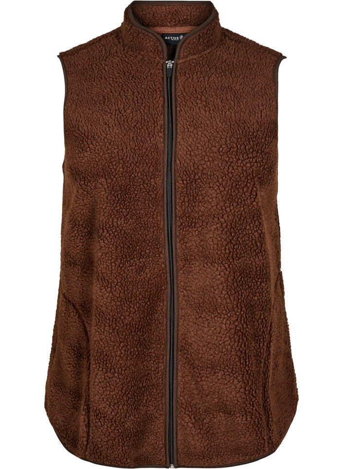 Teddy fleece vest med glidelås og lommer, Hot Fudge, Packshot