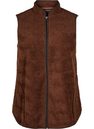 Zizzi Teddy fleece vest med glidelås og lommer, Hot Fudge, Packshot image number 0