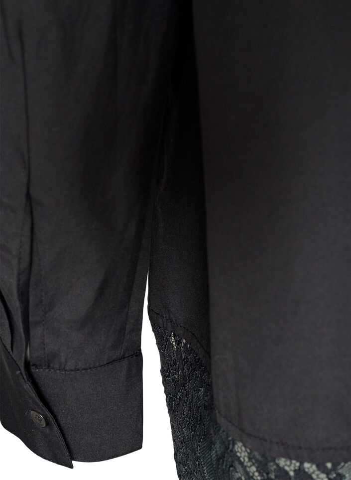 Loose skjorte med bred blondekant, Svart, Packshot image number 3