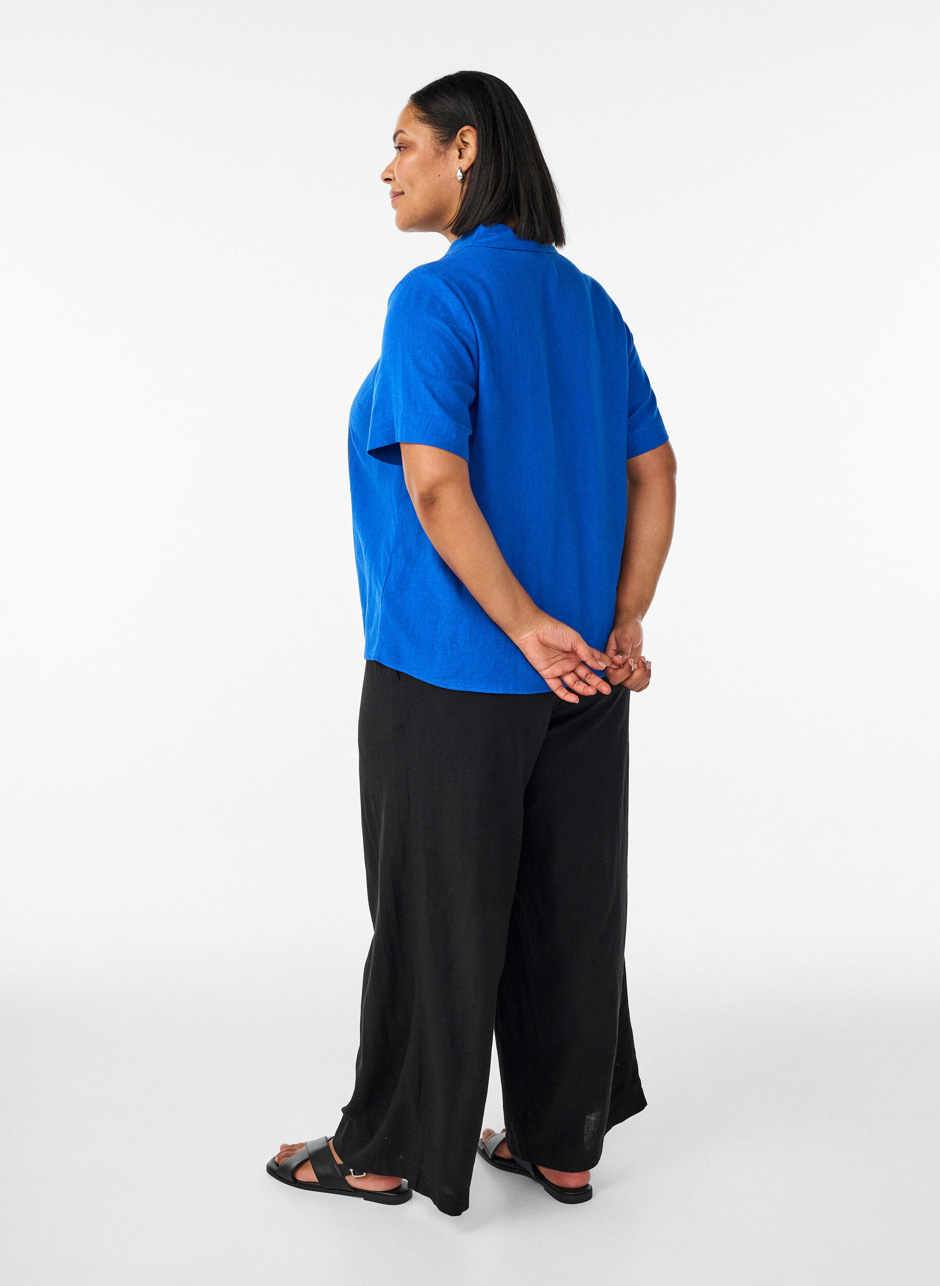 Zizzi Bukser med vide ben i lin og viskose, Svart, Model image number 1