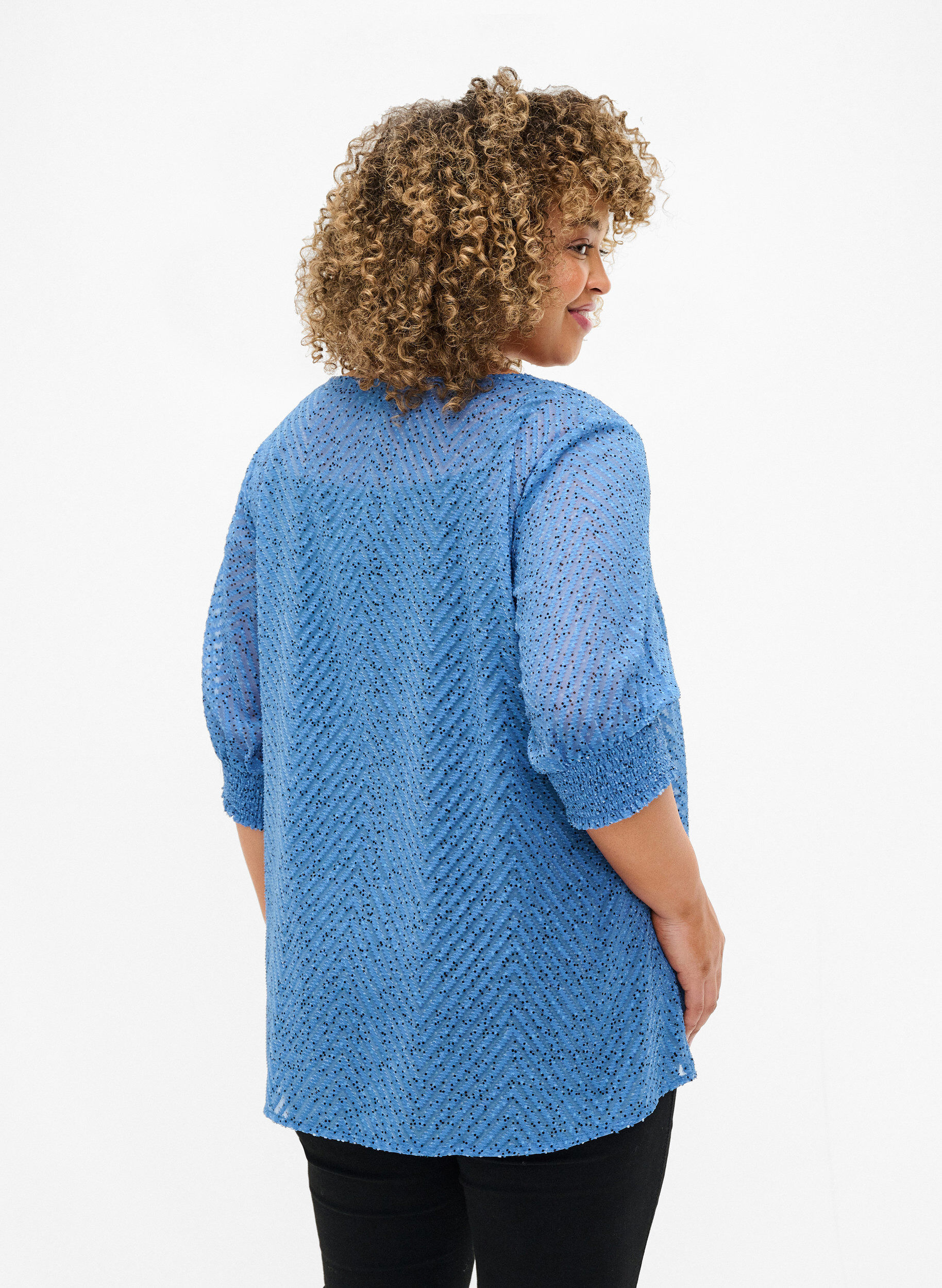 Zizzi Prikkete bluse med 1/2 ermer, Riverside Dot, Model image number 1